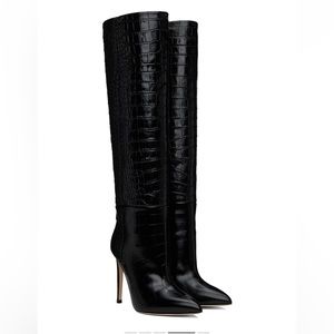 Paris Texas Black Croc Stiletto Boots